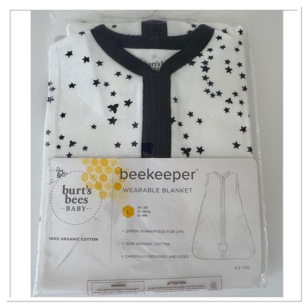 Burt's Bees Beekeeper Wearable Blanket 100% Organic Cotton - Black and White